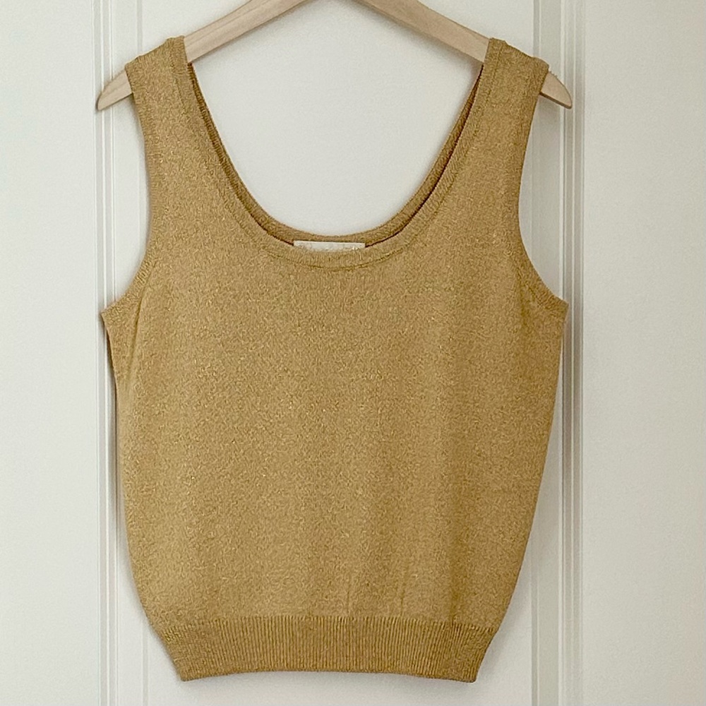 St. John Basic Gold Metallic Ribbed Fitted Sleeve… - image 1